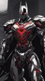 Placeholder: A close picture to Mix between symbiote and machine and batman in transformers cyborg with black metal and red details armor in solo leveling shadow art style with red details detailsis in fantasy world