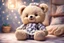 Placeholder: cute anime chibi teddy bear in a checkered sleeping dress in a kids room at night in moonshine Weight:1 heavenly sunshine beams divine bright soft focus holy in the clouds Weight:0.9