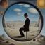 Placeholder: person alone in planet,cover art, surrealist painting called 'today I am thinking about time by dali and picasso and magritte and Breughel