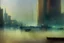 Placeholder: City, distant city, sea, ships, sea reflections, mist, lesser ury impressionism paintings