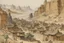 Placeholder: A brown Chinese village near badlands painted by Hashimoto Gaho