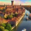 Placeholder: An old magical gothic little town with a castle and canals Nick Harris style