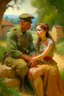 Placeholder: Oil painting of a soldier who fell in love with a very beautiful village girl