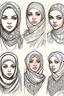 Placeholder: Sketches of drawing a beautiful girl wearing a hijab with Egyptian features