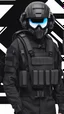 Placeholder: teenager male dressed with futuristic black tactical gear