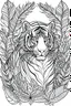 Placeholder: outline art for an Adult coloring page, Tiger with a jungle background, Sketch style, head, only use outline< Mandala style, clean line art, white background, no shadows and clear and well