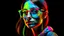 Placeholder: 3d fluorescent graffiti draw, woman wearing glasses with paint, face colorfull,
