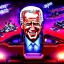 Placeholder: CRAZY Joe Biden caricature,, cyberpunk, landscape, transformers, hi-tech robots, GUITARS, cinematic, highly detailed, close up, 4k, deep colors, gold, fire, red, purple, dark, ethereal, utopia, apocalypse, flying Cadillac, from outer space