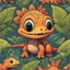 Placeholder: cute baby wide-eyed chibi dinosaur, by Pixar by Kay Nielson, by Shaun Tan, whimsical cartoon lush prehistoric jungle, bright colors, adorable.