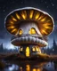 Placeholder: An illogically floating mushroom house on a clear night. white and white and yellow, Stars Dark cosmic interstellar. Detailed Matte Painting, deep color, fantastical, intricate detail, splash screen, hyperdetailed, insane depth, concept art, 8k resolution, trending on Artstation, Unreal Engine 5, color depth, backlit, splash art, dramatic, High Quality Whimsical Fun Imaginative Bubbly, perfect composition