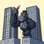 Placeholder: vector Cartoon gorilla gluing two skyscrapers together