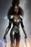 Placeholder: A black woman with silky long hair, wearing revealing combat armor, fantasy setting, ethereal, soft lighting