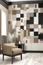 Placeholder: Create handpainted wall mural with an asymmetrical arrangement of rectangles and squares, showcasing the beauty of contrasting neutrals. Use black, white, and taupe for a balanced yet dynamic composition