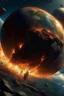 Placeholder: planet earth being destroyed by vulkanic eruptions, alien fleet comes to help
