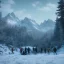 Placeholder: Five people hunting in a snowy forest, sense of speed, mountain hut in the background, Alps, night, 8k, HD, cinematography, photorealistic, Cinematic, Color Grading, Ultra-Wide Angle, Depth of Field, hyper-detailed, beautifully color-coded, intricate details, beautifully color graded, Cinematic, Color Grading, Editorial Photography, Depth of Field, DOF, Tilt Blur, White Balance, 32k, Super-Resolution, Megapixel, ProPhoto RGB, VR, Halfrear Lighting, Backlight, Natural Lighti