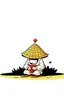 Placeholder: Cartoon Samurai sitting against wall with rice hat