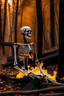 Placeholder: a skeleton on fire in the woods