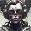 Placeholder: Singer Danish MØ face, Style cyberpunk, watercolor illustration by <John Kenn Mortensen> <Yoji Shinkawa>,