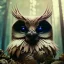 Placeholder: intricate details, realistic, octane, unreal engine, portrait, natural lighting,zoomed out + portrait, volumetric lighting, shiny,extreme detail, Photorealism, High detail, Hyper realistic Owl in forest, macro lens blur,abstract paint, sharp,ef 85mm 5.6, focus, trending by artstation