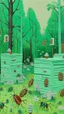 Placeholder: Mint colored woods with insect hives painted by Alan Sorrell