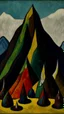 Placeholder: A dark brown mountain with golems designed in medieval tapestry painted by Alexej von Jawlensky