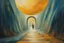 Placeholder: Oil paints smell soft night light A long tunnel at the end of a light and a lot of men in robes quickly pass