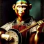 Placeholder: scratchart by leonardo davinci of a monkey playing a banjo