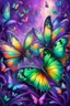 Placeholder: vibrant psychedelic oil painting image, airbrush, 64k, cartoon art image of background purple and green BUTTERFLIES , futurism style