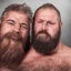 Placeholder: portrait photo of two 55 years old vikings embraced muscular chubby and hairy beard manly chest hairy shoulders emotive eyes hyper-realistic 4k cinematic photographic