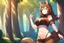 Placeholder: Girl, brown fur on hand, forest, open, fur on navel, dog tail, dog ears,dog four big chest, very long brown hair