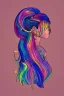 Placeholder: isometric clean art of super beautiful lady, soft lighting, soft pastel gradients, military insignia tattoo on left breast high definition, 3d icon clay render, blender 3d, beautiful, long hair, rainbow hair, rainbow dress, slitted eyes, pointed ears