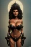 Placeholder: Pam Grier as evil queen in black leather, leather, busty, cleavage, angry, stern look. character design by cory loftis, fenghua zhong, ryohei hase, ismail inceoglu and ruan jia. unreal engine 5, artistic lighting, highly detailed, photorealistic, fantasy