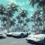 Placeholder: 1980's aesthetic vaporwave palm trees and spheres and sports car