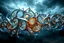 Placeholder: Dynamic complex hypnotic fractal 3D structures horizontal Symmetry twisting and morphing between organic and geometric forms , smooth translucent iridescent glass with inner glow and bubbles, varied transparent materials, stormy skies, intense dramatic
