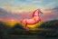 Placeholder: Big pink plastic toy horse.19th painting