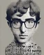 Placeholder: portrait of identical young nerd Woody Allen in typographic style print, very likely, big letters character gutemberg typowriters