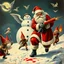 Placeholder: there is no kebabs at christmas, evil Santa, evil gnomes running around, staring flaming eyes, evil Rudolf, very big evil angry Frosty the snowman in background, kebabs and kebab, 1940 christmas postcard, blood stains, Flying angel Cherubs, Santa holding a knife
