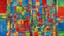 Placeholder: Abstract geometric painting with a grid-like structure, featuring a dominant red square at the center, surrounded by various colored rectangles and squares in shades of blue, yellow, green, and gray, the composition employs a muted color palette with a rough, textured finish, reminiscent of oil pastels or chalk on paper, the lighting is soft and diffused, enhancing the textural qualities of the artwork, the style is reminiscent of early 20th-century abstract art movements, with a focus on geomet