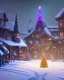 Placeholder: A magical snowy warlock town with a Christmas tree