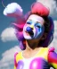 Placeholder: Ultra realistic speed clouds sky scene, wide angle view, sweet women falling down, Childs, feather inflatable color clothing, free jumping flying, many trinkets, hair monster, many jelly beans, balls, color smoke, smile, happy, circus style, extreme, wind, clouds sea, 20,000 feet altitude, stratosphere, soft color, highly detailed, unreal engine 5, ray tracing, RTX, lumen lighting, ultra detail, volumetric lighting, 3d, finely drawn, high definition, high resolution.