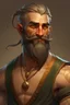Placeholder: Generate character art for the affable wood elf bard, embodying the charm of a handsome, middle-aged dad. Picture him with a slightly heavier set physique, reflecting a joyful and contented life. Emphasize his rugged handsomeness with a well-groomed beard that adds a touch of maturity to his appearance. Make him shirtless to reflect his wild party going lifestyle