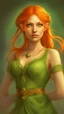 Placeholder: Hot Elf with orange hair and glowing green eyes She wears a light green dress