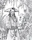 Placeholder: Pirates of the Caribbean: Jack Sparrow's Jungle Adventure Coloring Page: Design an adventurous coloring page inspired by the Pirates of the Caribbean movie, featuring Jack Sparrow navigating a dense jungle on a quest. Remove black color backgrounds and lines as much as possible, allowing kids to focus on coloring towering trees, wild animals, and hidden paths. This black-and-white canvas invites young artists to bring the excitement of Jack Sparrow's jungle exploration to life in their imaginati