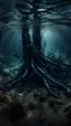 Placeholder: An aunderwater , black vein, human veins, mixing together a lot of them, like a forest, big and small veins a lot of them, an airplane sinking underwater
