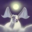 Placeholder: goat with dragon wings, floppy ears, in front of a full moon