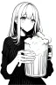 Placeholder: girl drinking a beer, line arts, greyscale