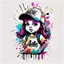 Placeholder: Vector t shirt art ready to print abstract color graffiti illustration of a little girl and a basecap with text "addie" On cap, white background.