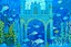Placeholder: A blue underwater kingdom with fish and merfolk designed in ancient Roman mosaics painted by Alfred Sisley