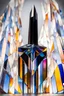 Placeholder: a multicolored, stained, spectral, glass fragment, prism, 3D sculpture, Batman