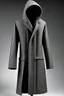 Placeholder: Man's girdle grey long wool coat with embossed black squares and a hood